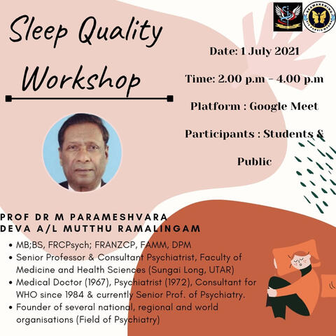 Sleep Quality" online talk/workshop poster